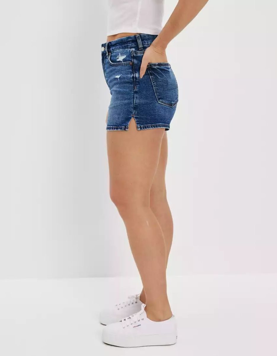 American Eagle AE Stretch Curvy Denim Mom GolfShorts Damen Indigo | HDOLC6345