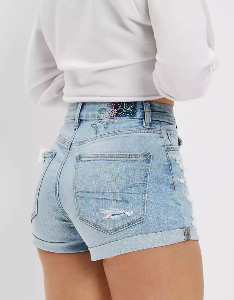 American Eagle AE Stretch Curvy Denim Mom GolfShorts Damen Hellwaschen | QARCZ8679