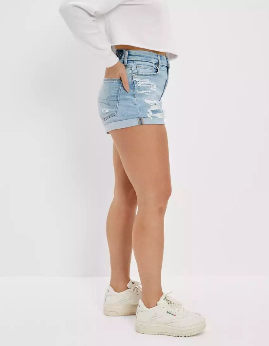 American Eagle AE Stretch Curvy Denim Mom GolfShorts Damen Hellwaschen | QARCZ8679