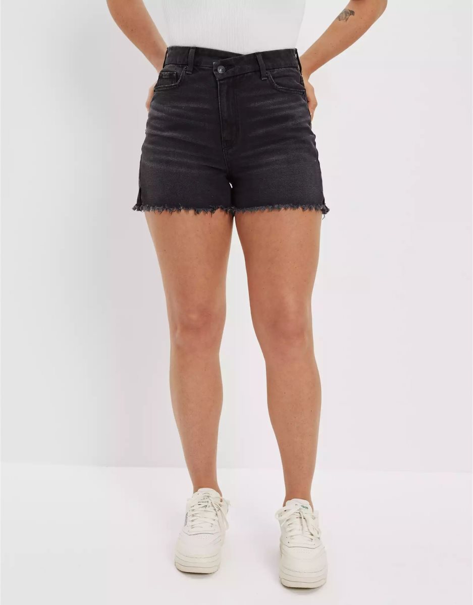 American Eagle AE Stretch Curvy Denim Mom GolfShorts Damen Schwarz | WUAKI6359