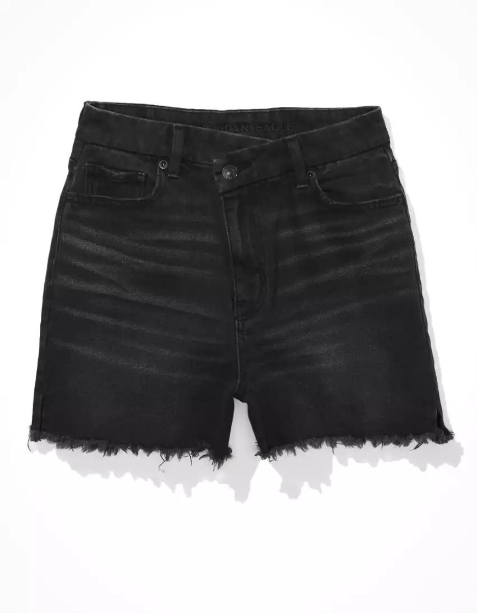 American Eagle AE Stretch Curvy Denim Mom GolfShorts Damen Schwarz | WUAKI6359