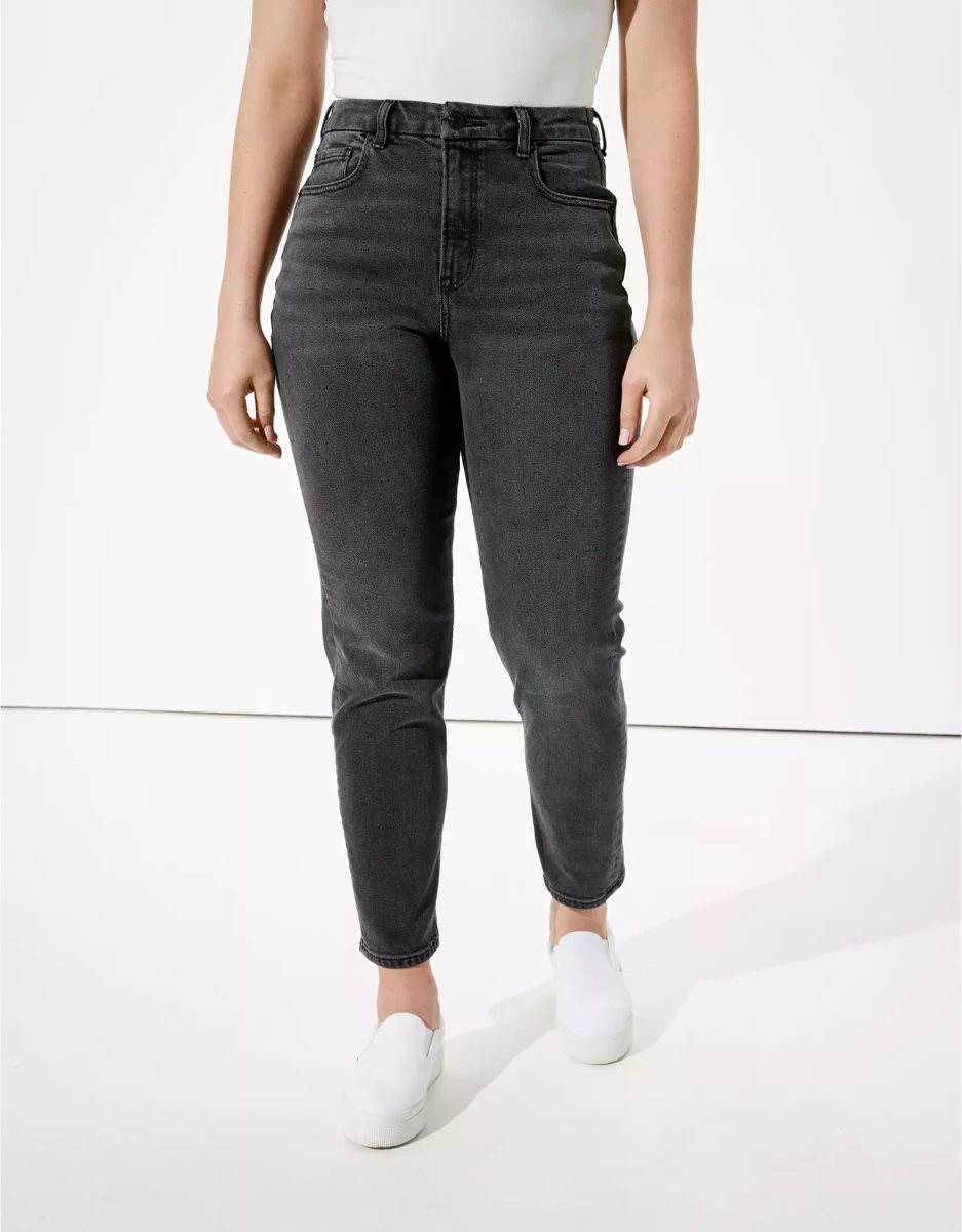 American Eagle AE Stretch Curvy Mom Jeans Damen Schwarz | CKYBO7504