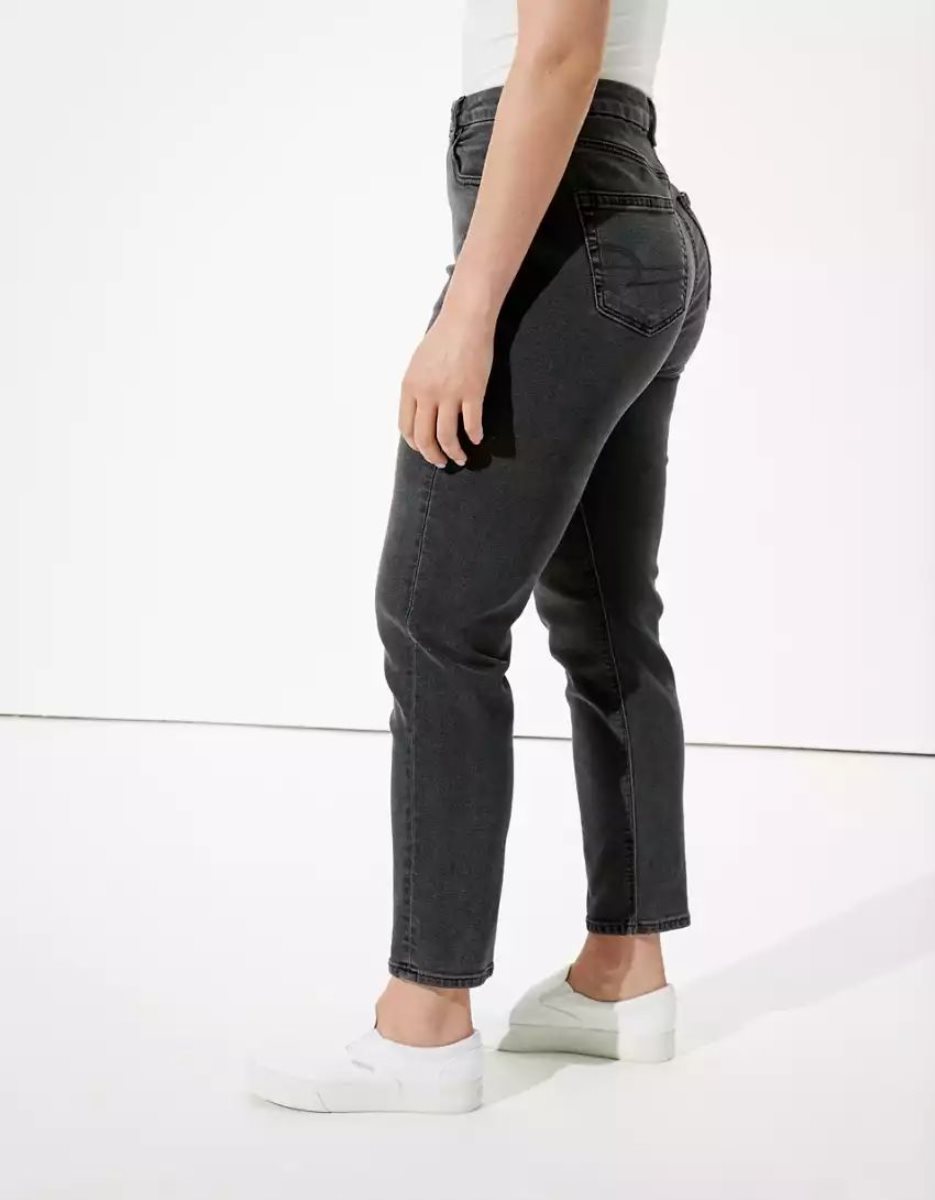 American Eagle AE Stretch Curvy Mom Jeans Damen Schwarz | CKYBO7504