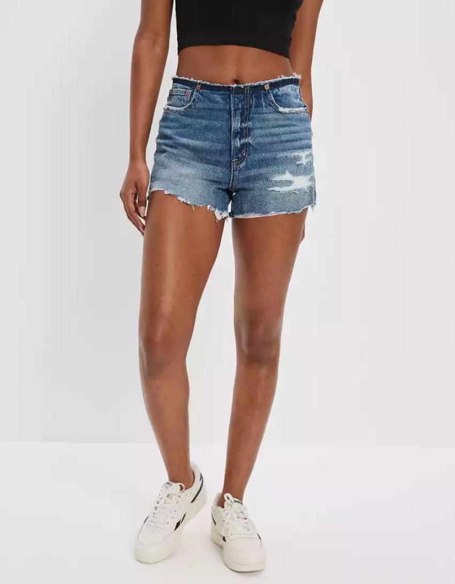 American Eagle AE Stretch Denim '90s Boyfriend GolfShorts Damen Indigo Waschen | ISATQ4217