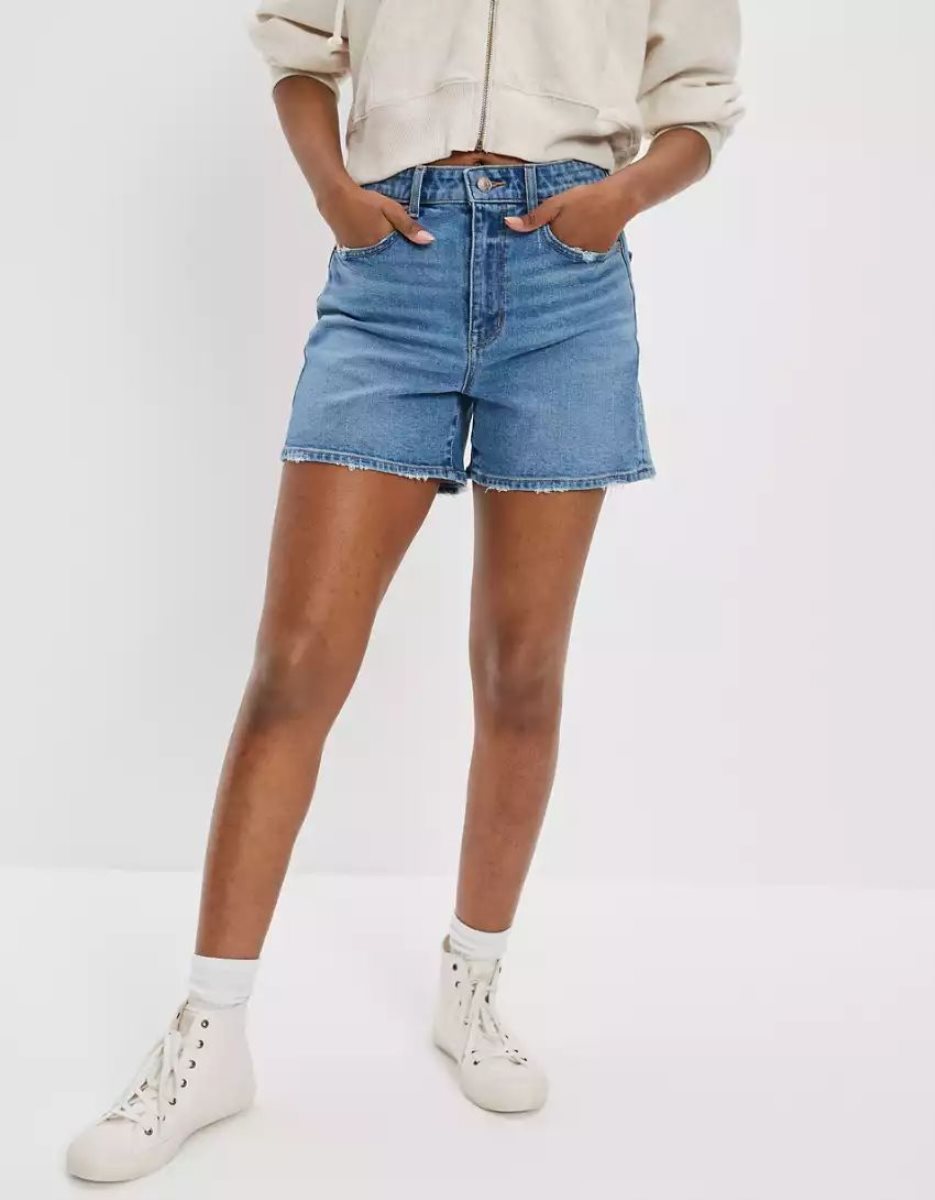 American Eagle AE Stretch Denim Highest Taille Baggy GolfShorts Damen Indigo Waschen | XHFUW4263