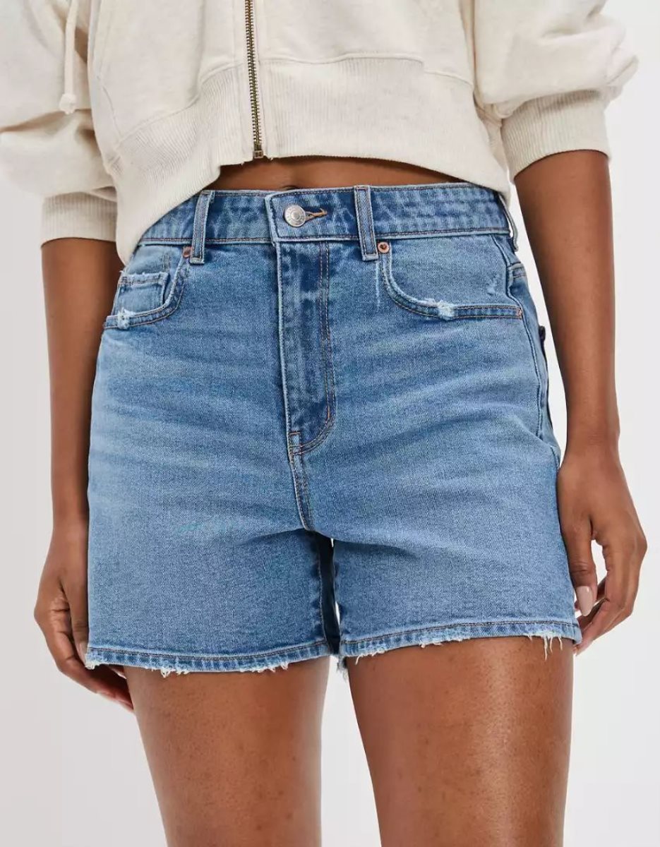 American Eagle AE Stretch Denim Highest Taille Baggy GolfShorts Damen Indigo Waschen | XHFUW4263