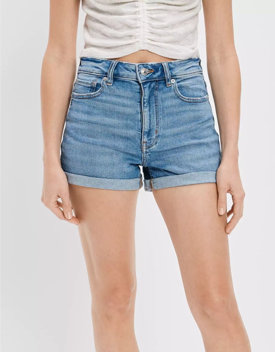 American Eagle AE Stretch Denim Mom GolfShorts Damen Indigo | QHAGL9851