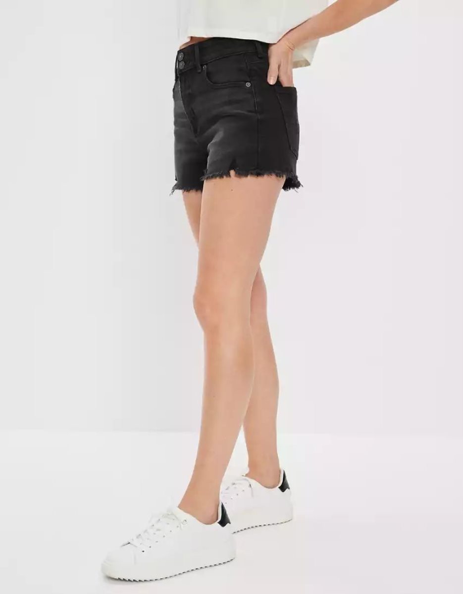 American Eagle AE Stretch Denim Mom GolfShorts Damen Schwarz | TWABR2465