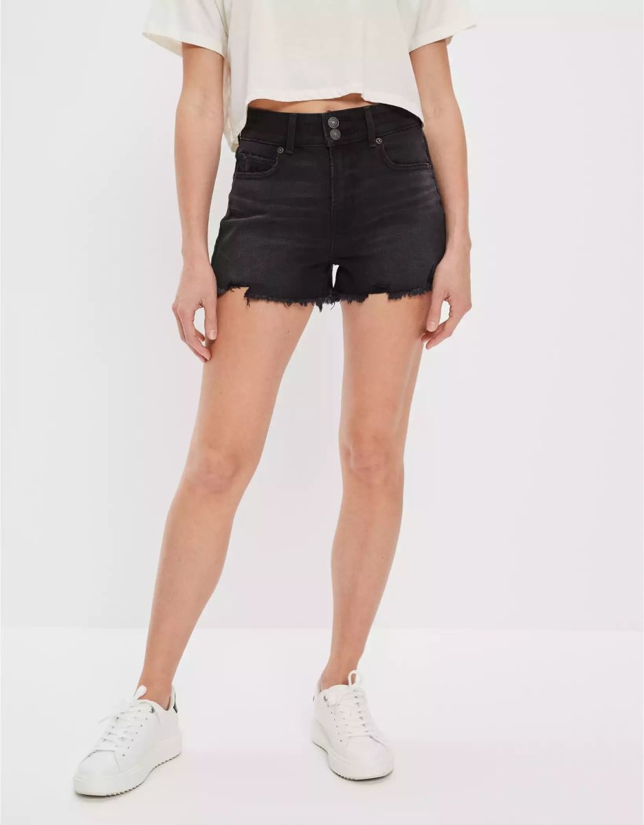 American Eagle AE Stretch Denim Mom GolfShorts Damen Schwarz | TWABR2465