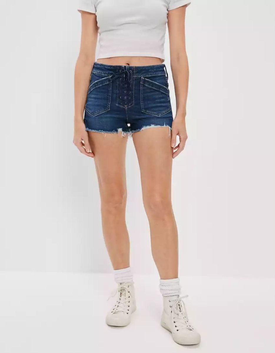 American Eagle AE Stretch High-Waisted Denim GolfShorts Damen Dunkelindigo | RNXYE4739