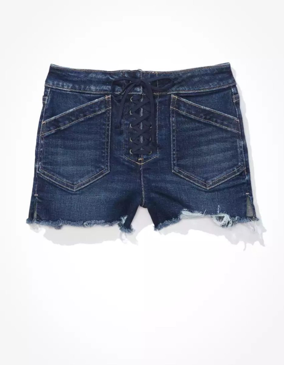 American Eagle AE Stretch High-Waisted Denim GolfShorts Damen Dunkelindigo | RNXYE4739