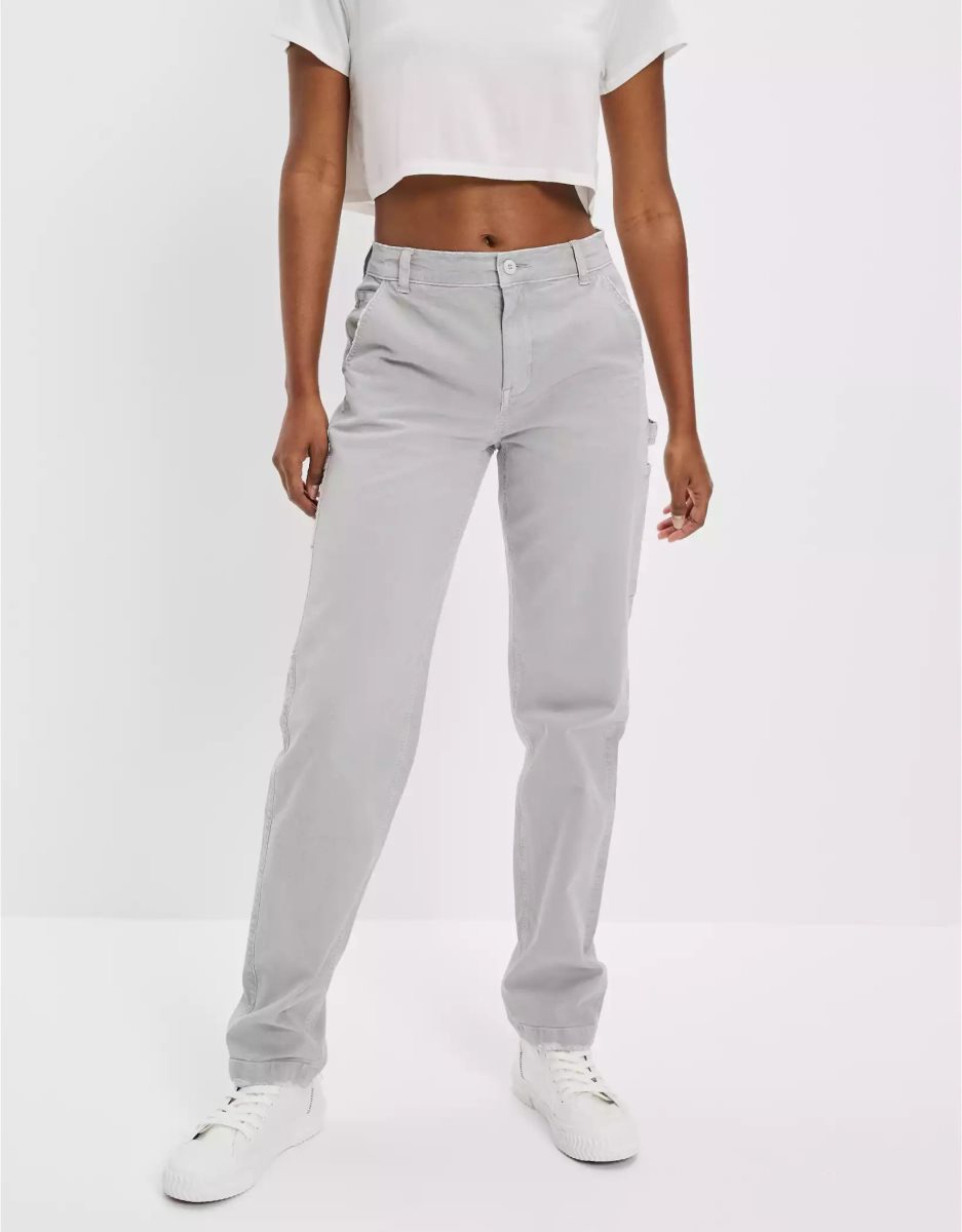 American Eagle AE Stretch High-Waisted Gerade Leg Carpenter Pant Jeans Damen Grau | ANZSU1890