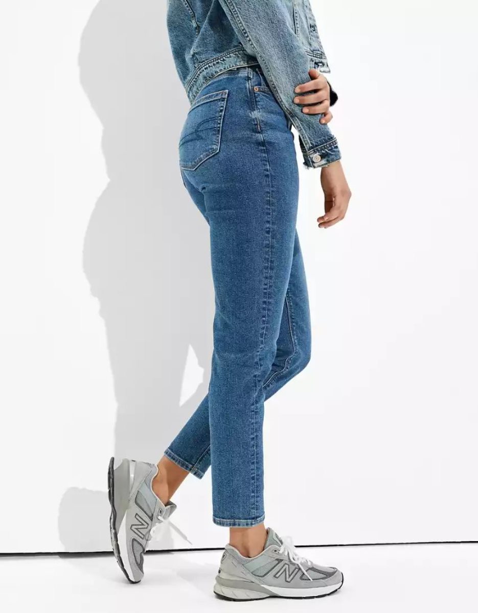 American Eagle AE Stretch Mom Jeans Damen Blau | WFLBC2957