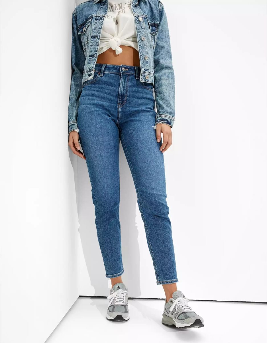 American Eagle AE Stretch Mom Jeans Damen Blau | WFLBC2957