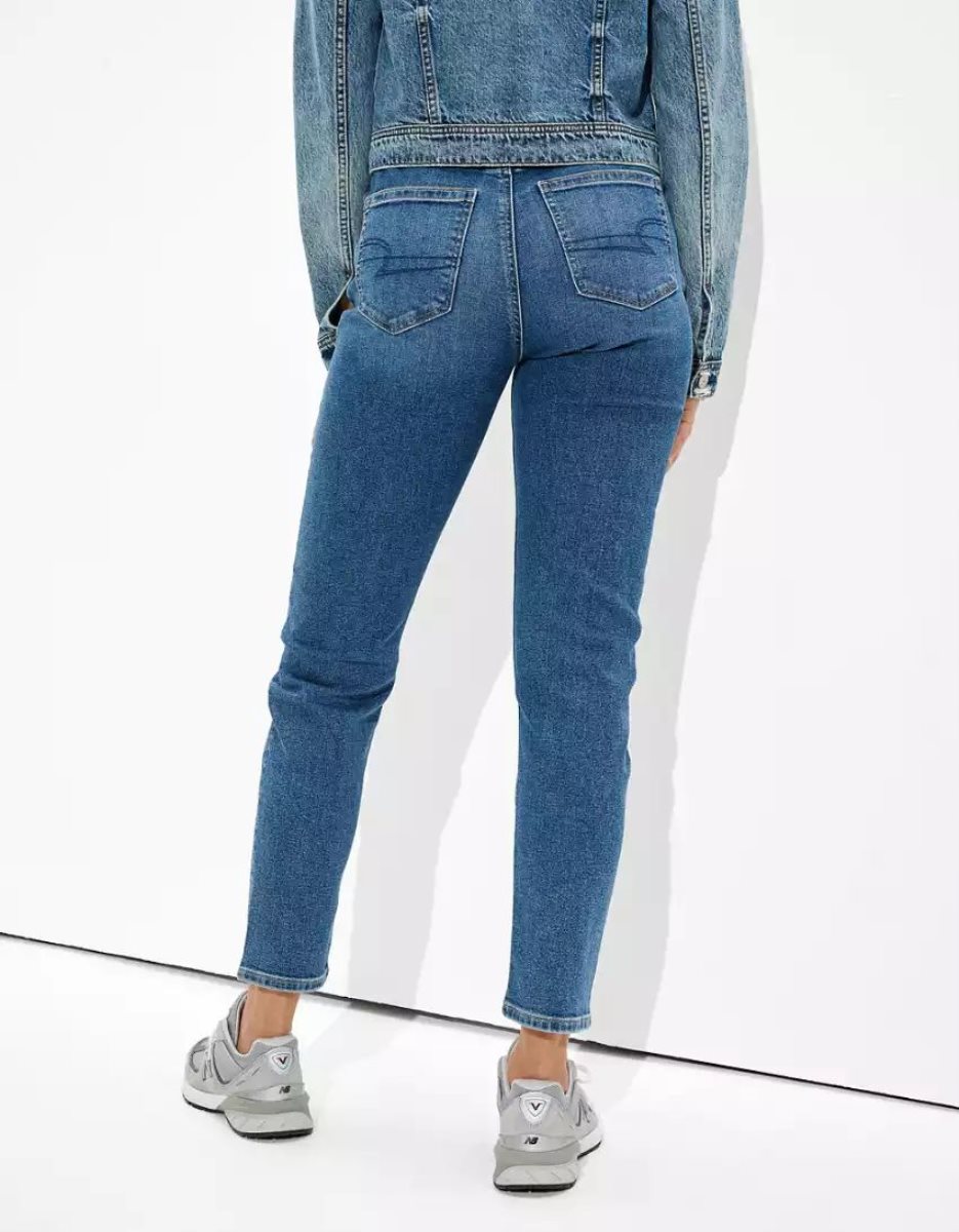 American Eagle AE Stretch Mom Jeans Damen Blau | WFLBC2957