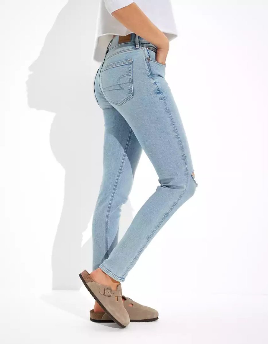 American Eagle AE Stretch Ripped '90s Schlank Jeans Damen Blau | VKQNJ4157