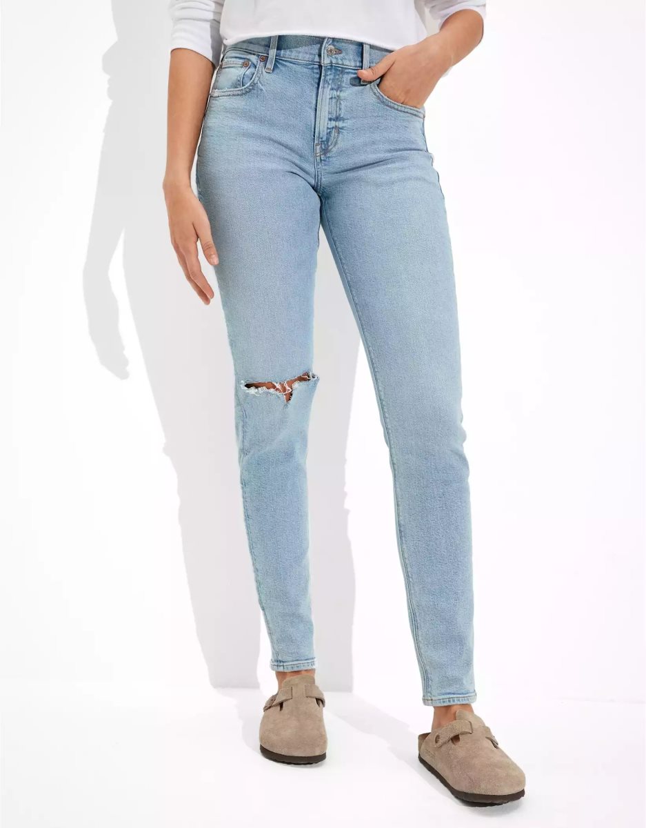 American Eagle AE Stretch Ripped '90s Schlank Jeans Damen Blau | VKQNJ4157