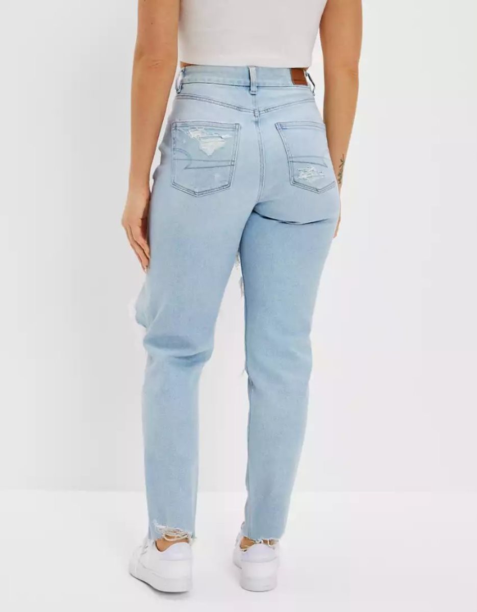 American Eagle AE Stretch Ripped Curvy Mom Jeans Damen Indigo | LOPFE8715