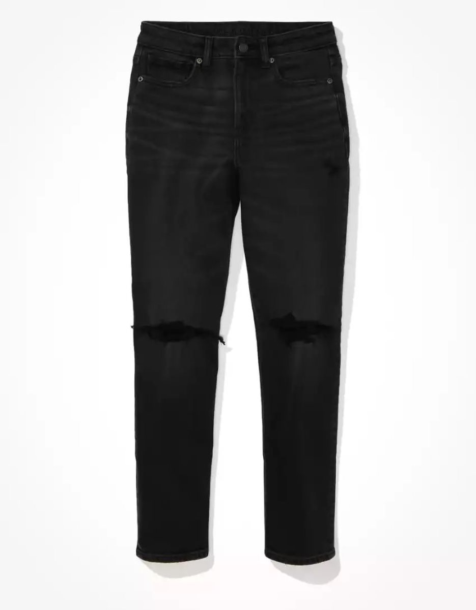 American Eagle AE Stretch Ripped Mom Jeans Damen Schwarz | NOWAV4826