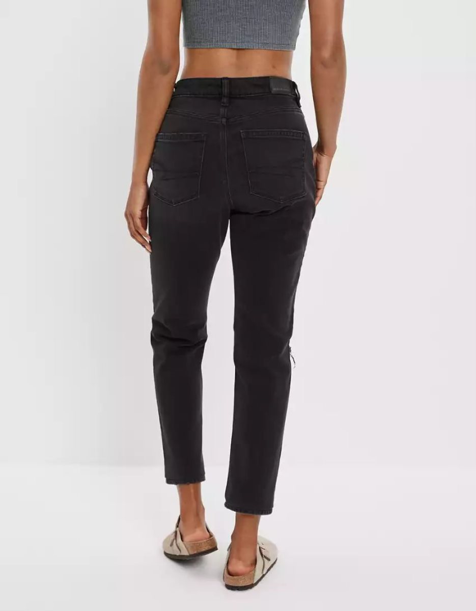 American Eagle AE Stretch Ripped Mom Jeans Damen Schwarz | NOWAV4826