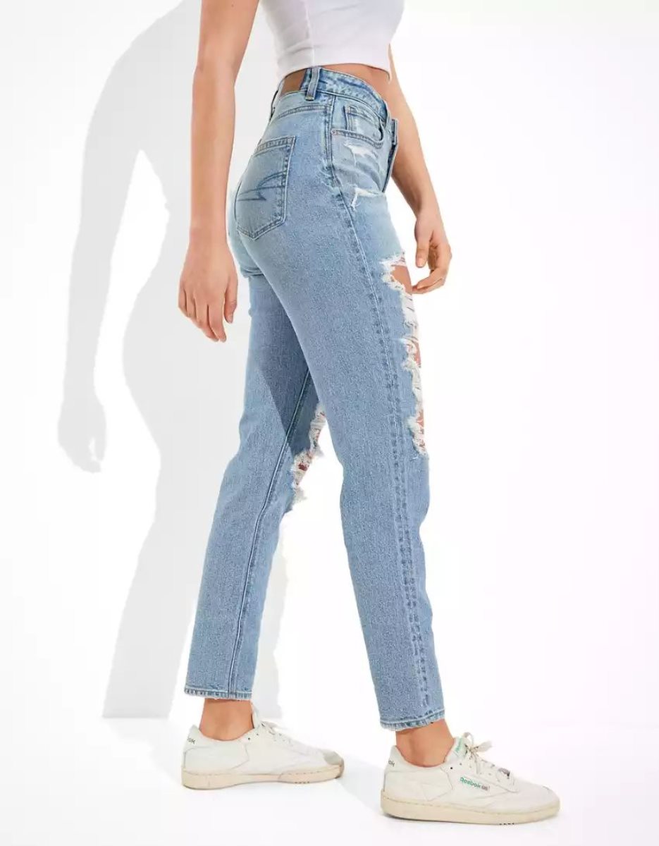 American Eagle AE Stretch Ripped Mom Jeans Damen Mehrfarbig | QXUJM2091