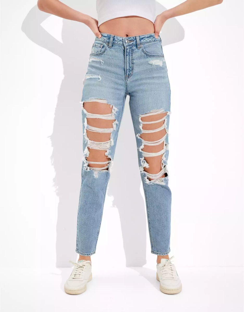 American Eagle AE Stretch Ripped Mom Jeans Damen Mehrfarbig | QXUJM2091