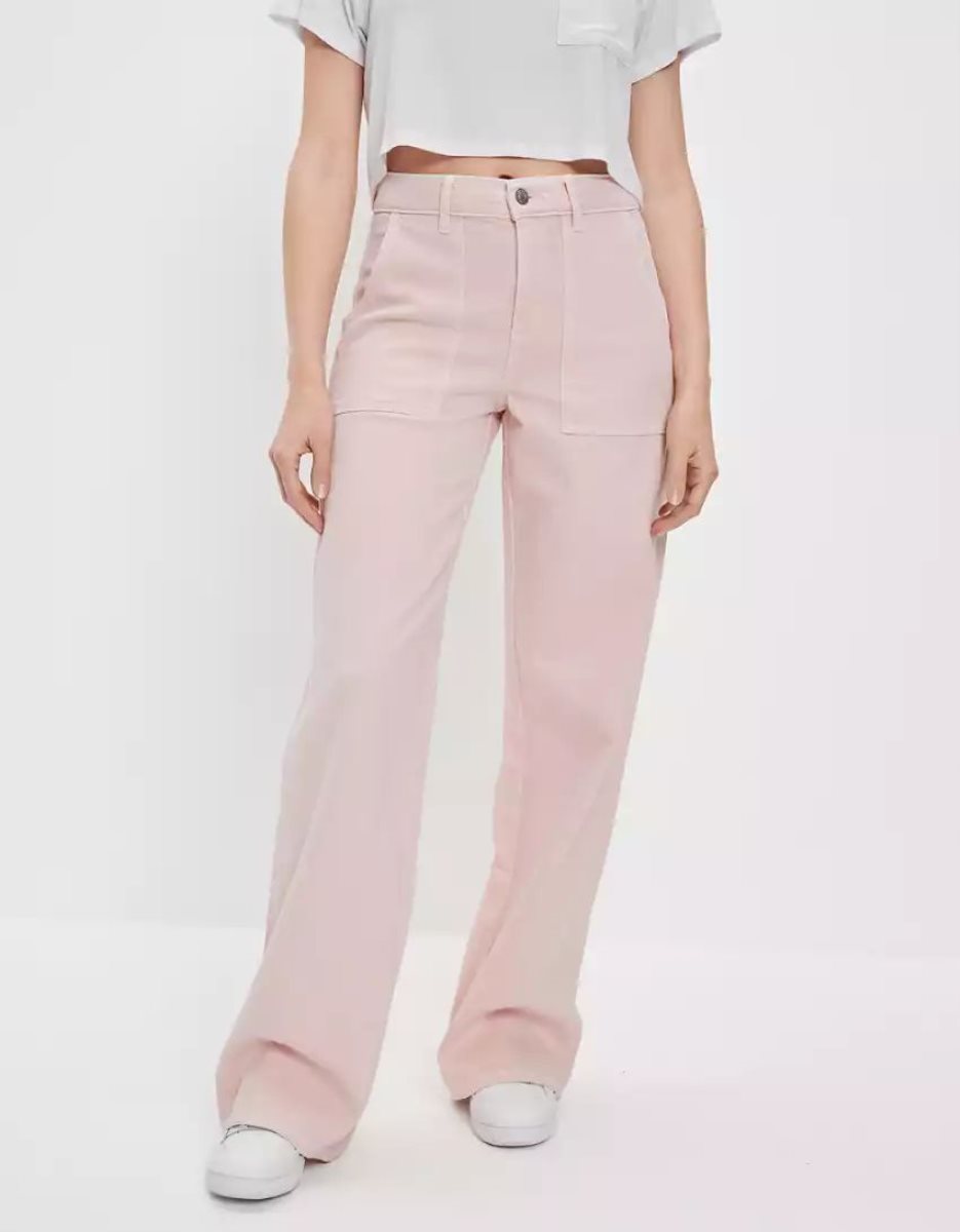 American Eagle AE Stretch Super High-Waisted Baggy Weite-Leg Pant Jeans Damen Rosa | BEIQS4790