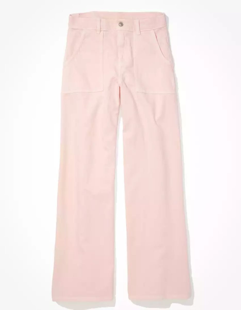 American Eagle AE Stretch Super High-Waisted Baggy Weite-Leg Pant Jeans Damen Rosa | BEIQS4790