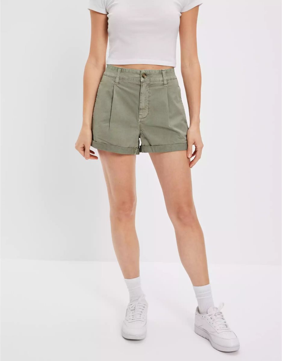 American Eagle AE Stretch Twill Highest Taille Baggy Midi GolfShorts Damen Olivgrün | HSKRA5638