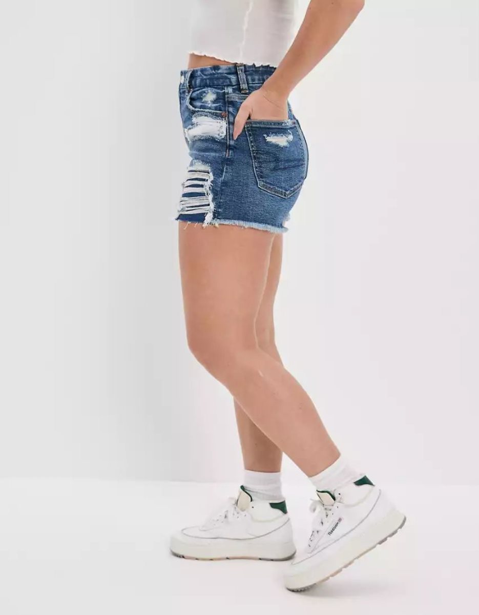 American Eagle AE Strigid Curvy Denim Mom GolfShorts Damen Dunkelindigo | RNLVM5971