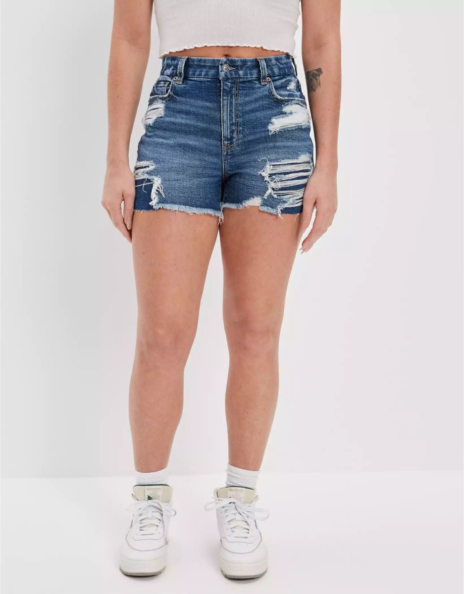 American Eagle AE Strigid Curvy Denim Mom GolfShorts Damen Dunkelindigo | RNLVM5971