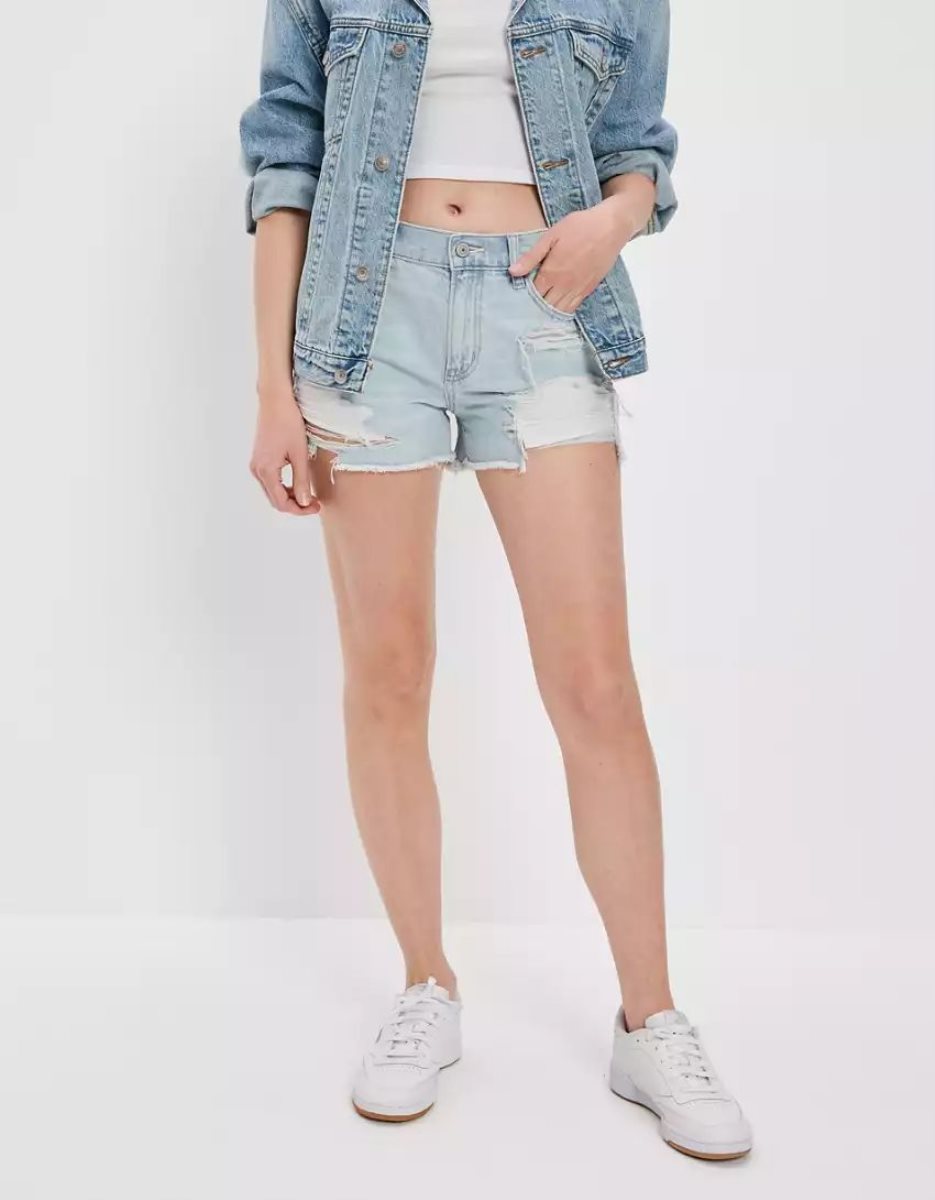 American Eagle AE Strigid Denim '90s Boyfriend GolfShorts Damen Hellindigo | GKLNB7324