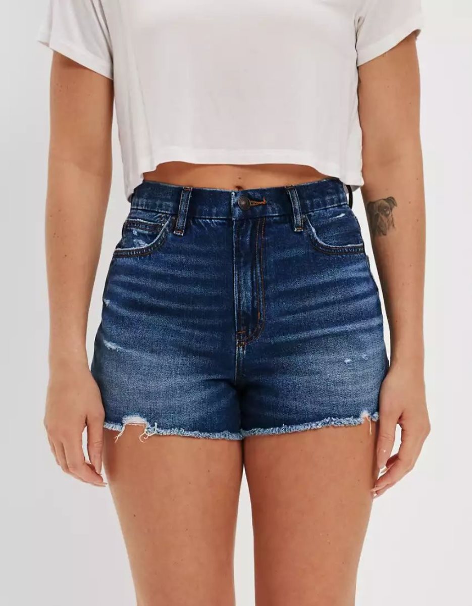 American Eagle AE Strigid Denim Curvy Highest Taille '90s Boyfriend GolfShorts Damen Dunkelindigo Waschen | ESUDQ8476