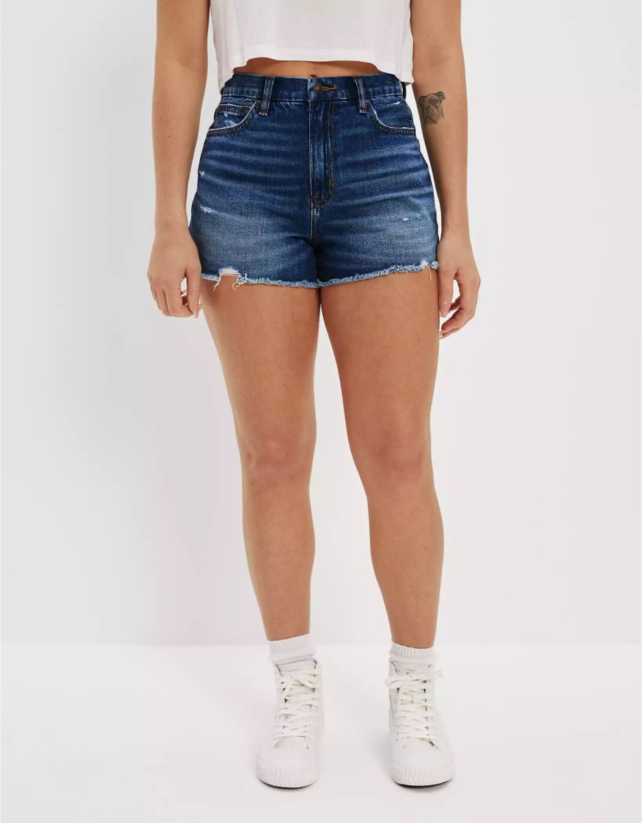 American Eagle AE Strigid Denim Curvy Highest Taille '90s Boyfriend GolfShorts Damen Dunkelindigo Waschen | ESUDQ8476