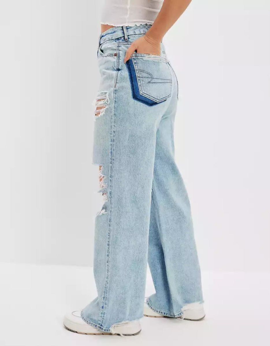 American Eagle AE Strigid Ripped Curvy Super High-Waisted Baggy Weite-Leg Jeans Damen Mehrfarbig | EOGRU4785