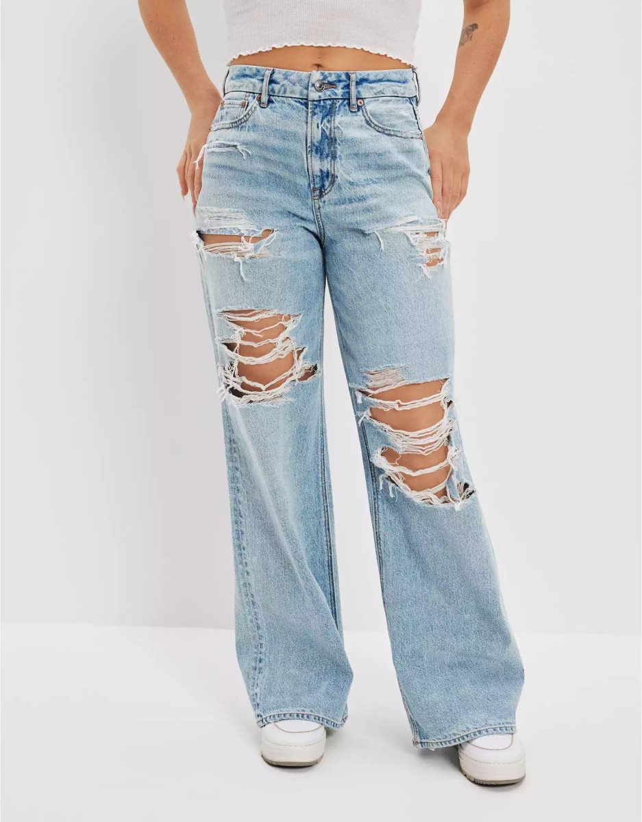 American Eagle AE Strigid Ripped Curvy Super High-Waisted Baggy Weite-Leg Jeans Damen Mehrfarbig | EOGRU4785