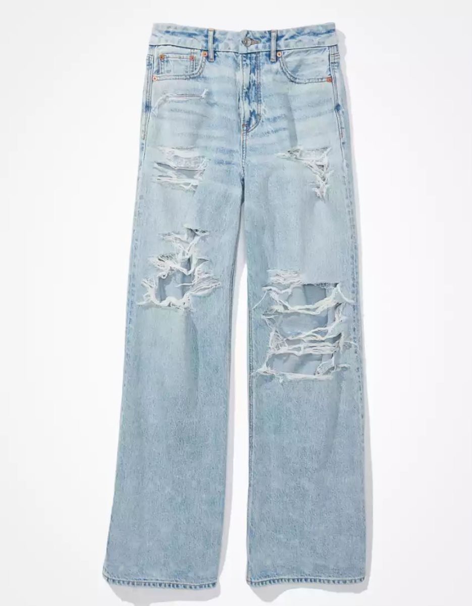 American Eagle AE Strigid Ripped Curvy Super High-Waisted Baggy Weite-Leg Jeans Damen Mehrfarbig | EOGRU4785