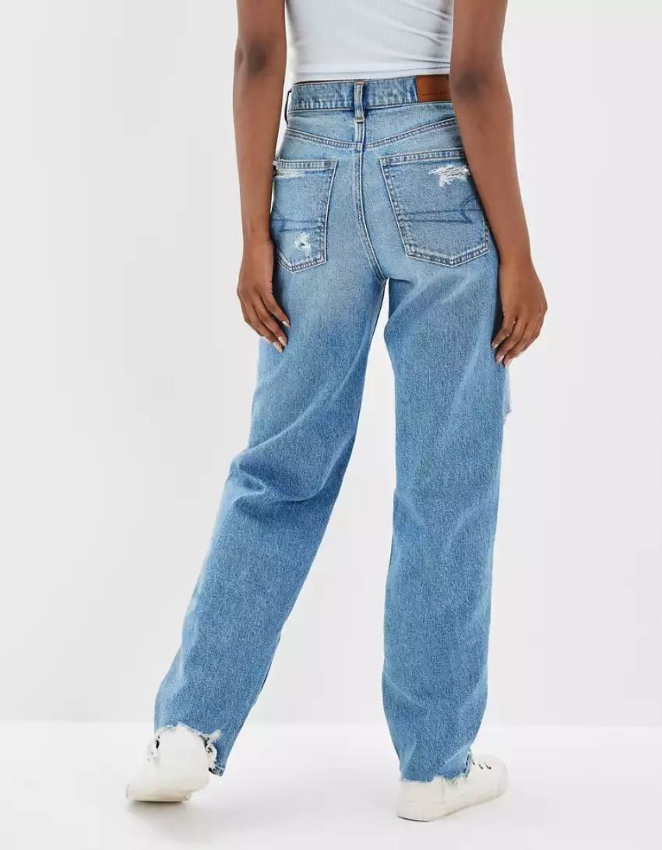 American Eagle AE Strigid Ripped Highest Taille Baggy Gerade Jeans Damen Indigo Waschen | FNGZM0537