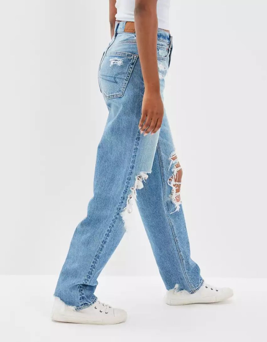 American Eagle AE Strigid Ripped Highest Taille Baggy Gerade Jeans Damen Indigo Waschen | FNGZM0537