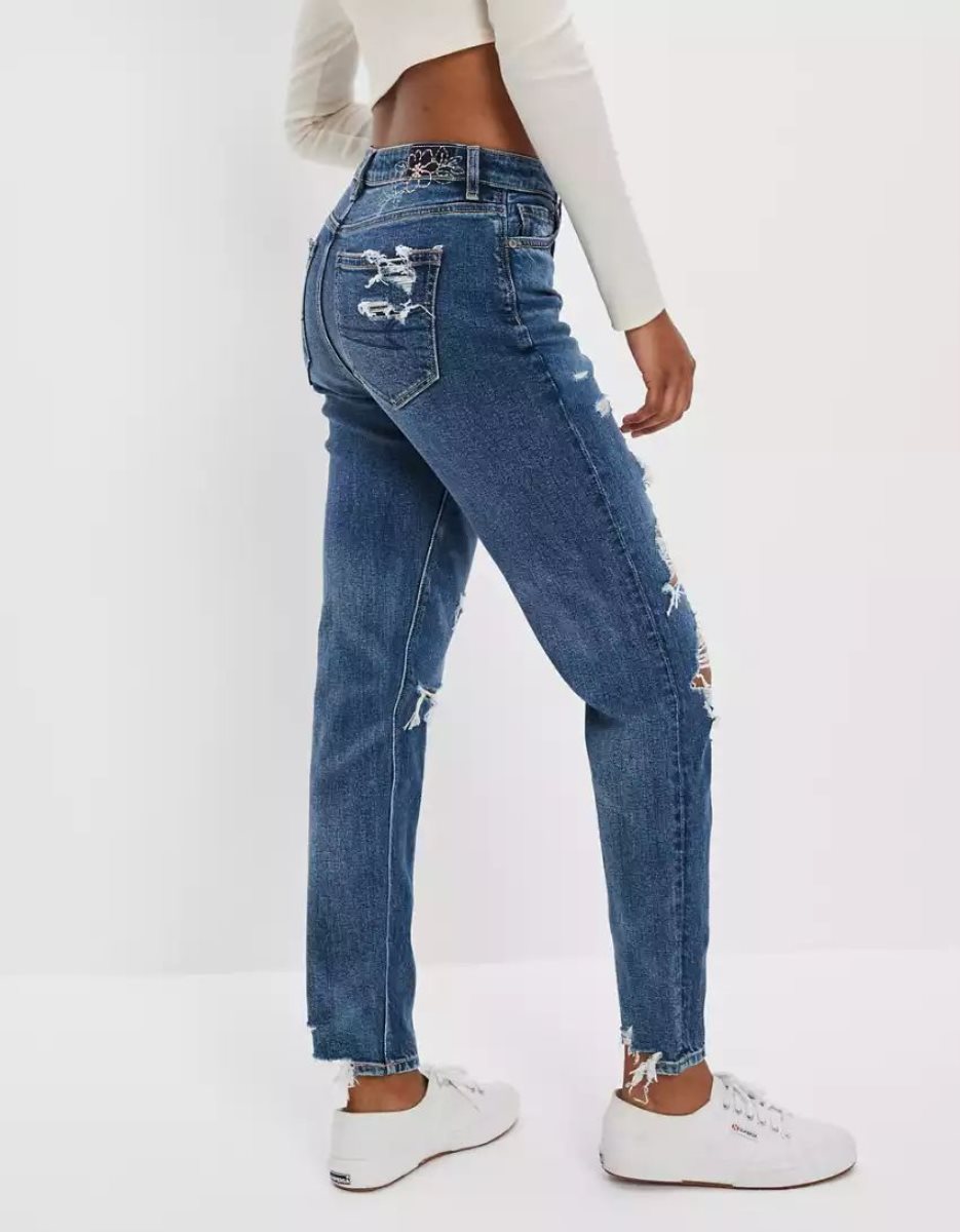 American Eagle AE Strigid Ripped Mom Jeans Damen Indigo | BPZFW5286