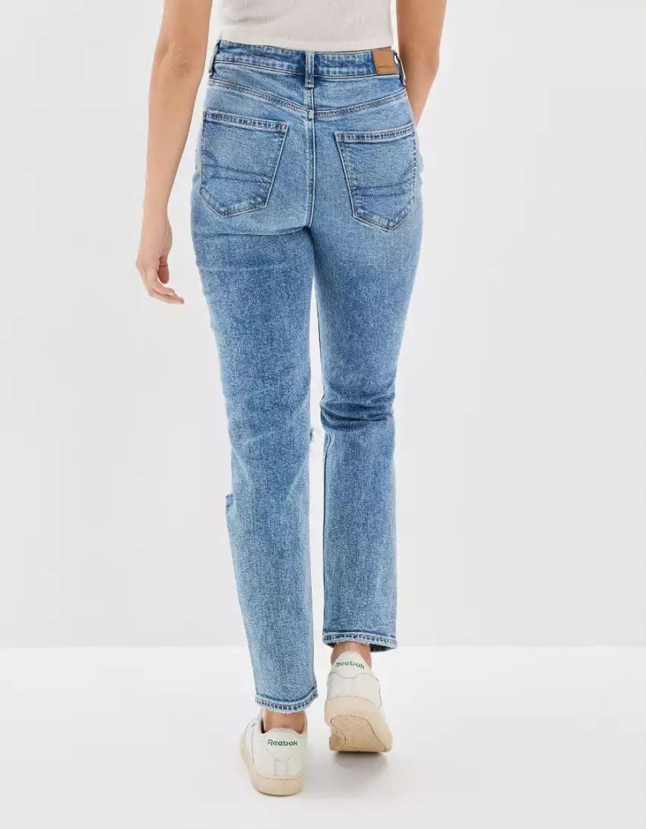 American Eagle AE Strigid Ripped Mom Jeans Damen Blau | CDIRX4107