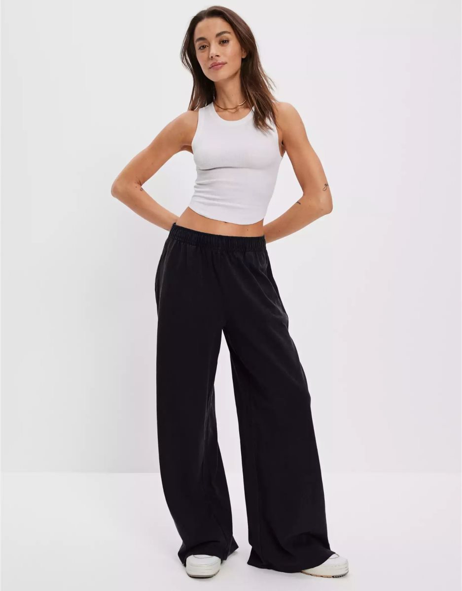 American Eagle AE Sun Set Super High-Waisted Baggy Weite-Leg Knit Pant Jogginghose Damen Schwarz | TCHLW3582