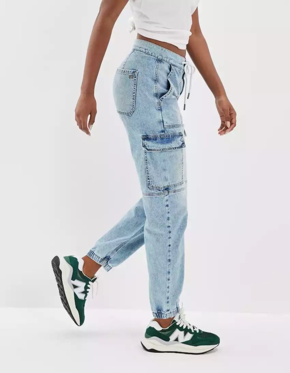 American Eagle AE Super High-Waisted Cargo Denim Jogger Jeans Damen Hellblau | IVCQF7524