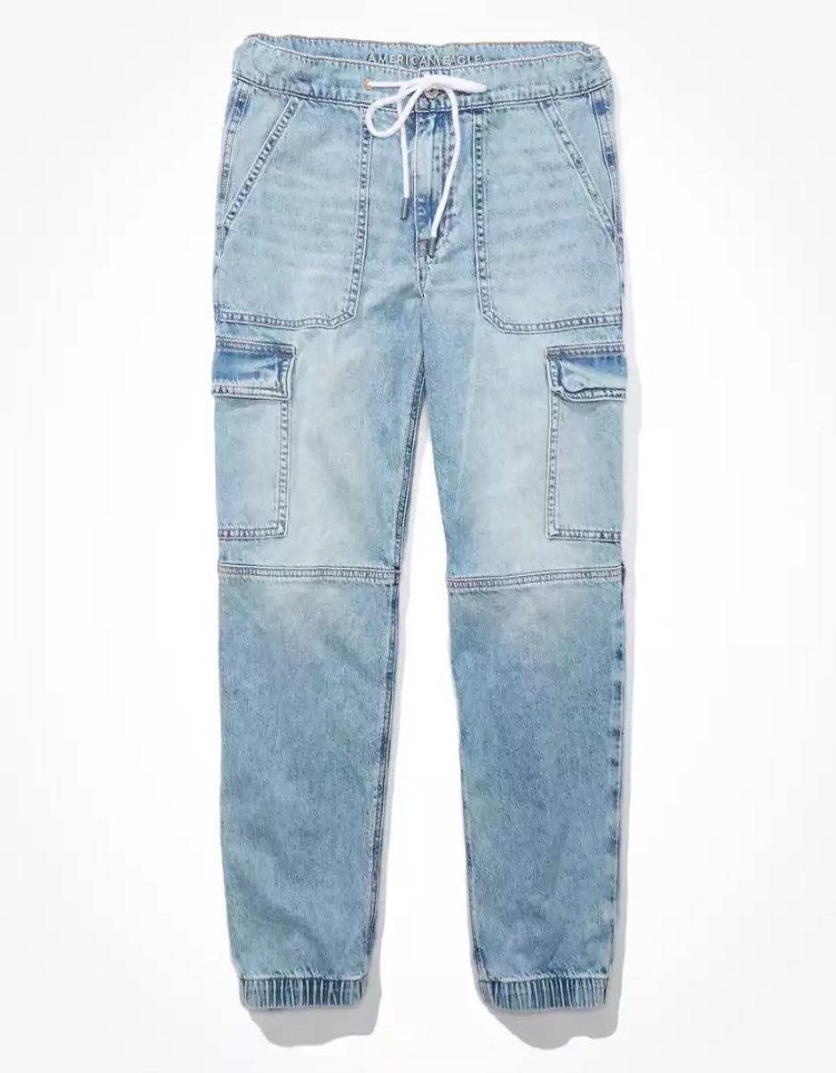 American Eagle AE Super High-Waisted Cargo Denim Jogger Jeans Damen Hellblau | IVCQF7524