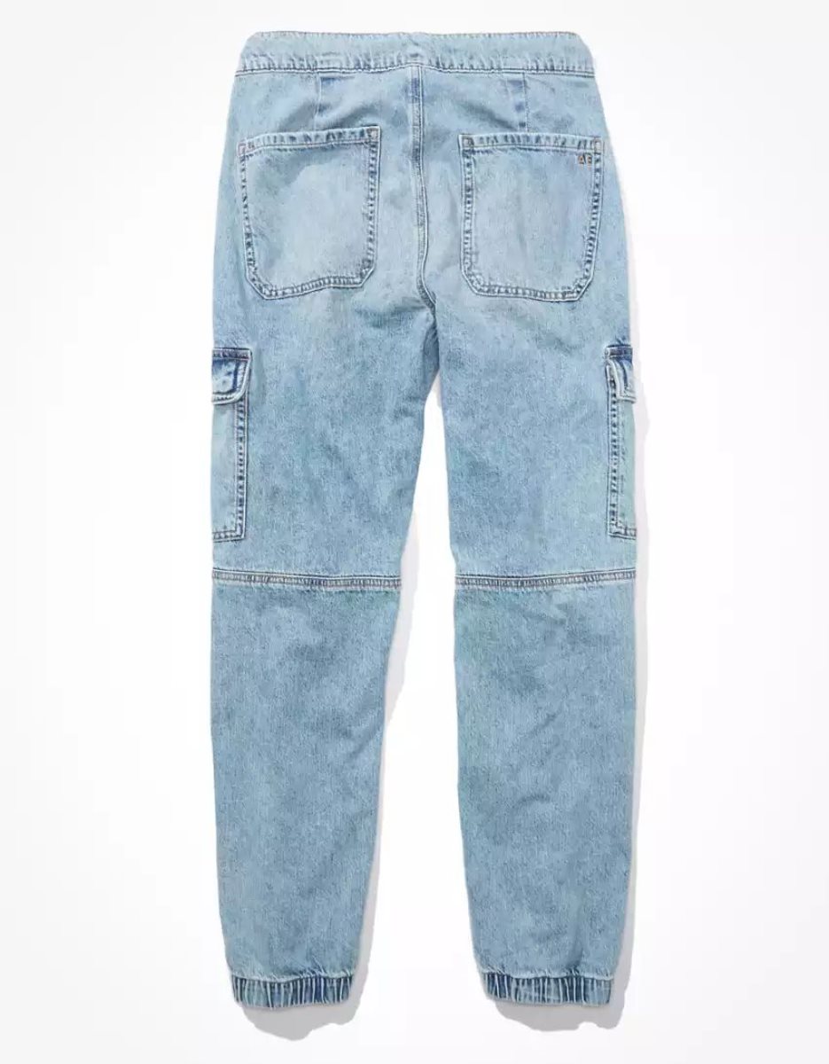 American Eagle AE Super High-Waisted Cargo Denim Jogger Jeans Damen Hellblau | IVCQF7524