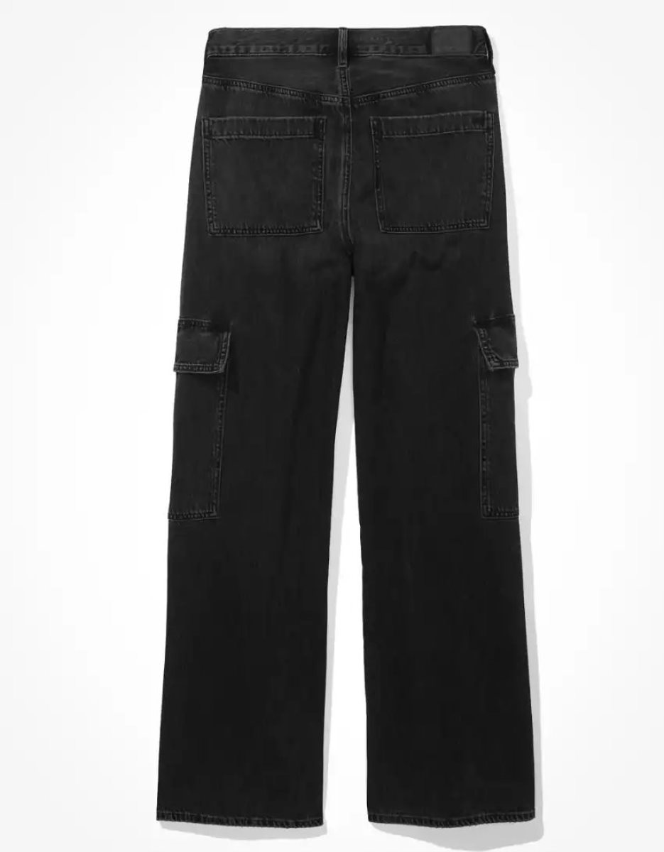 American Eagle AE Super High-Waisted Cargo Baggy Weite-Leg Jeans Damen Schwarz | UOASQ6930