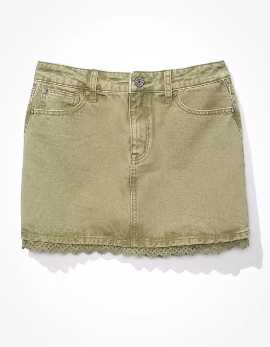 American Eagle AE Super High-Waisted Spitze Denim Mini GolfSkirts Damen Olivgrün | AQIJY5017