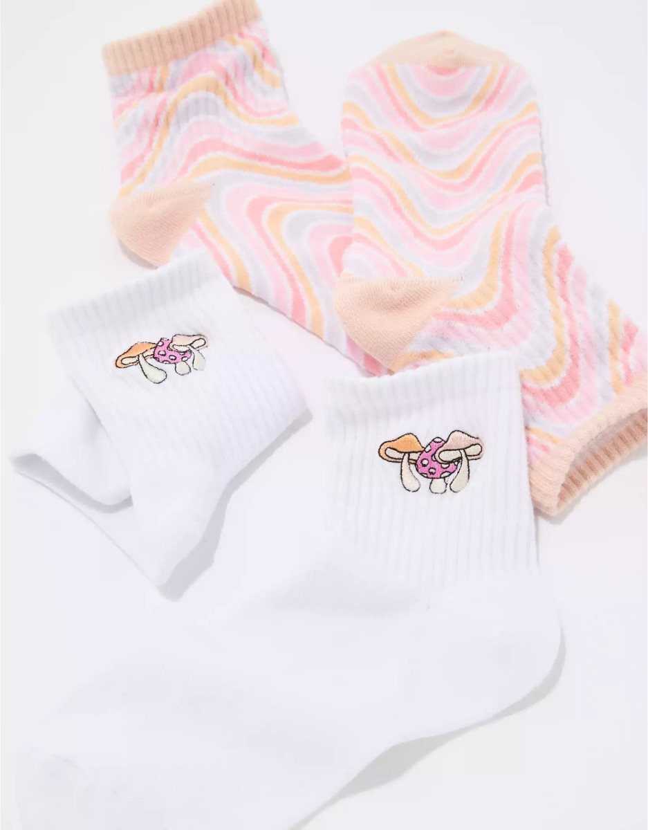 American Eagle AE Wavy Mushroom Boyfriend Sock 2-Pack Socken Damen Rosa | IOFPE2760