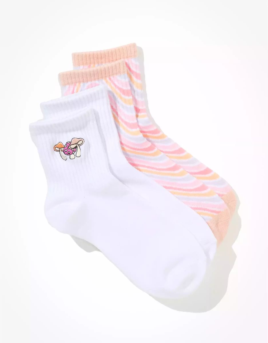 American Eagle AE Wavy Mushroom Boyfriend Sock 2-Pack Socken Damen Rosa | IOFPE2760