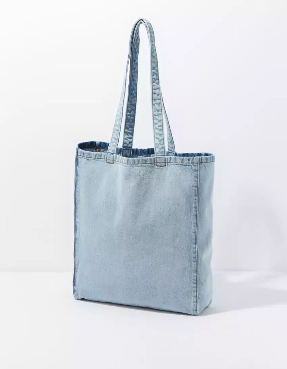 American Eagle AE Yin Yang Smiley Denim Tote Tasche Damen Blau | VBRGK3519